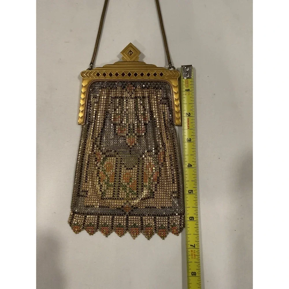 Antique Whiting and Davis Art Deco Enamel Mesh Purse Flapper Bag W/ Mirror